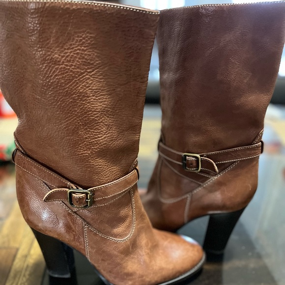 J Crew Women’s Leather Mid Calf Heels Boots. Size 8.5 - Picture 2 of 13